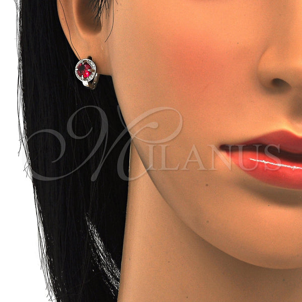 Argolla Huggie 02.186.0059.1.12 Plata Rodinada, con Zirconia Cubica Rubi y Micro Pave Blanca, Pulido, Rodinado