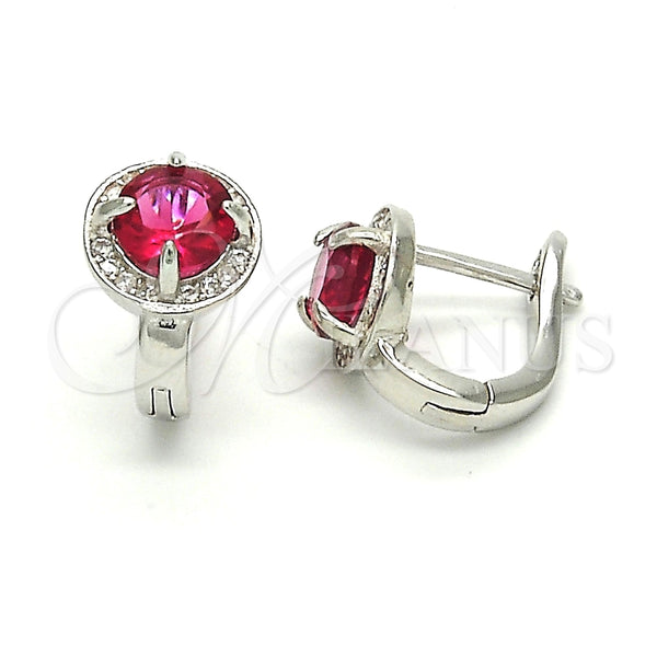 Argolla Huggie 02.186.0059.1.12 Plata Rodinada, con Zirconia Cubica Rubi y Micro Pave Blanca, Pulido, Rodinado