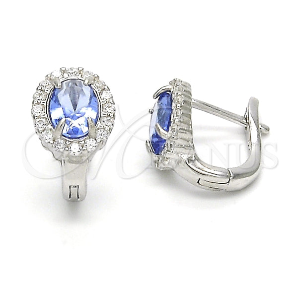 Argolla Huggie 02.186.0060.1.12 Plata Rodinada, con Zirconia Cubica Blanca y Zafiro Azul, Pulido, Rodinado