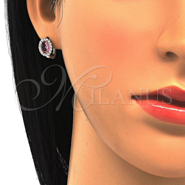 Argolla Huggie 02.186.0060.2.15 Plata Rodinada, con Zirconia Cubica Blanca y Rubi, Pulido, Rodinado