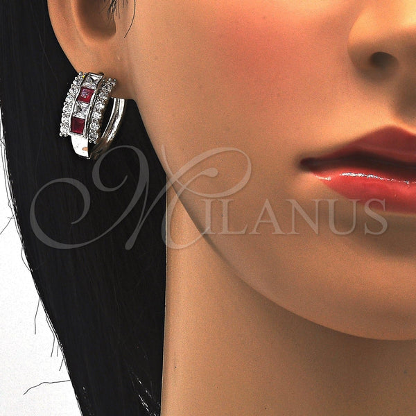 Argolla Huggie 02.267.0014.8.20 Rodio Laminado, con Zirconia Cubica Rubi y Blanca, Pulido, Rodinado