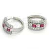 Argolla Huggie 02.267.0014.8.20 Rodio Laminado, con Zirconia Cubica Rubi y Blanca, Pulido, Rodinado