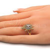 Anillo Multi Piedra 01.210.0066.07 Oro Laminado, Diseño de Tortuga, con Blanca Zirconia Cubica, Pulido, Tono Dorado (Size 7)