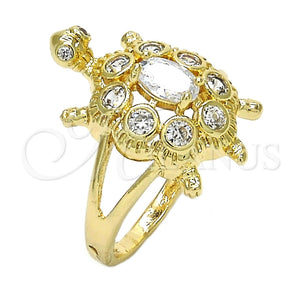 Anillo Multi Piedra 01.210.0066.08 Oro Laminado, Diseño de Tortuga, con Blanca Zirconia Cubica, Pulido, Tono Dorado (Size 8)
