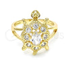 Anillo Multi Piedra 01.210.0066.09 Oro Laminado, Diseño de Tortuga, con Blanca Zirconia Cubica, Pulido, Tono Dorado (Size 9)