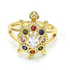 Anillo Multi Piedra 01.210.0066.1.08 Oro Laminado, Diseño de Tortuga, con Multicolor Zirconia Cubica, Pulido, Tono Dorado (Size 8)