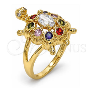 Anillo Multi Piedra 01.210.0066.1.08 Oro Laminado, Diseño de Tortuga, con Multicolor Zirconia Cubica, Pulido, Tono Dorado (Size 8)