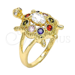 Anillo Multi Piedra 01.210.0066.1.09 Oro Laminado, Diseño de Tortuga, con Multicolor Zirconia Cubica, Pulido, Tono Dorado (Size 9)
