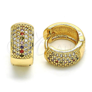 Argolla Huggie 02.210.0039.1.15 Oro Laminado, con Multicolor Zirconia Cubica, Pulido, Tono Dorado