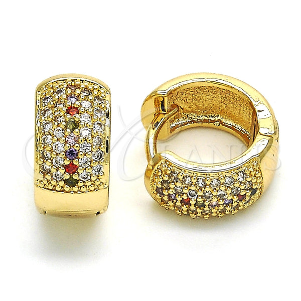 Argolla Huggie 02.210.0039.1.15 Oro Laminado, con Multicolor Zirconia Cubica, Pulido, Tono Dorado