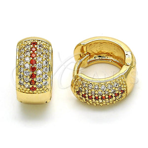 Argolla Huggie 02.210.0039.2.15 Oro Laminado, con Granate and Blanca Zirconia Cubica, Pulido, Tono Dorado