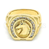 Anillo de Hombre 01.316.0001.11 Oro Laminado, Diseño de Caballo, con Blanca Zirconia Cubica, Pulido, Tono Dorado (Size 11)