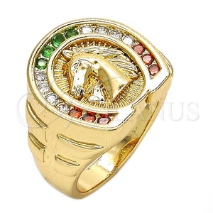 Anillo de Hombre 01.316.0001.1.12 Oro Laminado, Diseño de Caballo, con Multicolor Zirconia Cubica, Pulido, Tono Dorado (Size 12)