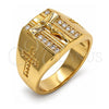 Anillo de Hombre 01.283.0001.11 Oro Laminado, Diseño de Crucifijo, con Blanca Zirconia Cubica, Pulido, Tono Dorado (Size 11)