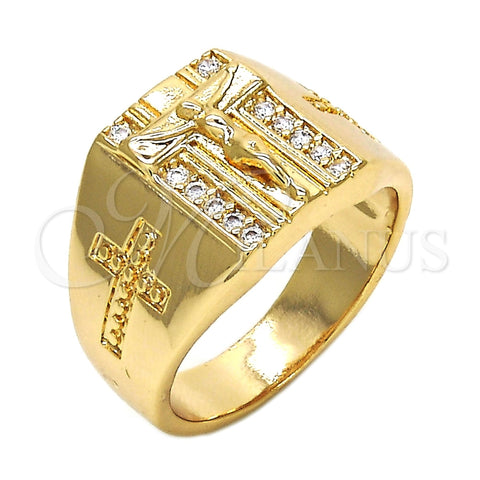 Anillo de Hombre 01.283.0001.11 Oro Laminado, Diseño de Crucifijo, con Blanca Zirconia Cubica, Pulido, Tono Dorado (Size 11)