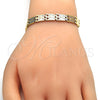 Pulsera Solida 03.102.0035.07 Oro Laminado, Pulido, Tres Tonos (08 MM Thickness, 7 Inches Length)