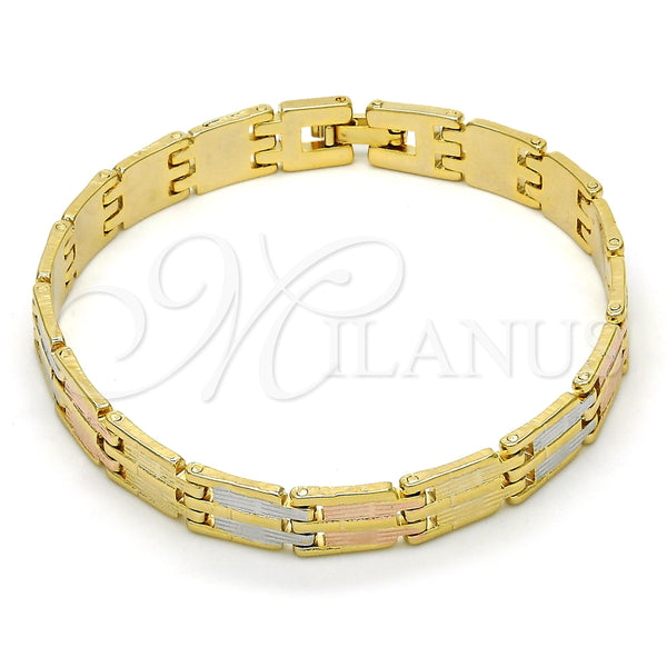 Pulsera Solida 03.102.0035.07 Oro Laminado, Pulido, Tres Tonos (08 MM Thickness, 7 Inches Length)