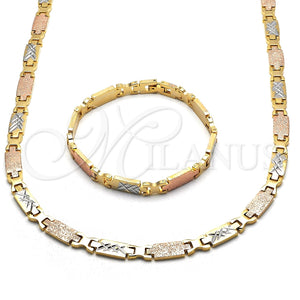 Collar y Pulsera 06.102.0008 Oro Laminado, Diamantado, Tres Tonos