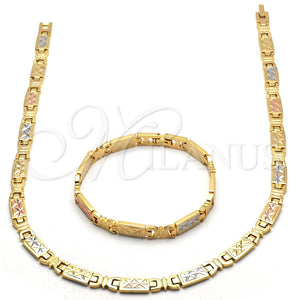 Collar y Pulsera 06.102.0010 Oro Laminado, Diamantado, Tres Tonos