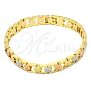 Pulsera Solida 03.102.0038.08 Oro Laminado, Pulido, Tres Tonos (08 MM Thickness, 8 Inches Length)