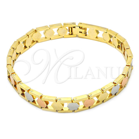 Pulsera Solida 03.102.0038.08 Oro Laminado, Pulido, Tres Tonos (08 MM Thickness, 8 Inches Length)