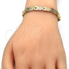 Pulsera Solida 03.102.0036.08 Oro Laminado, Pulido, Tres Tonos (07 MM Thickness, 8 Inches Length)