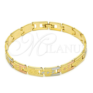 Pulsera Solida 03.102.0036.08 Oro Laminado, Pulido, Tres Tonos (07 MM Thickness, 8 Inches Length)
