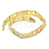 Pulsera Solida 03.102.0043.08 Oro Laminado, Pulido, Tres Tonos (07 MM Thickness, 8 Inches Length)