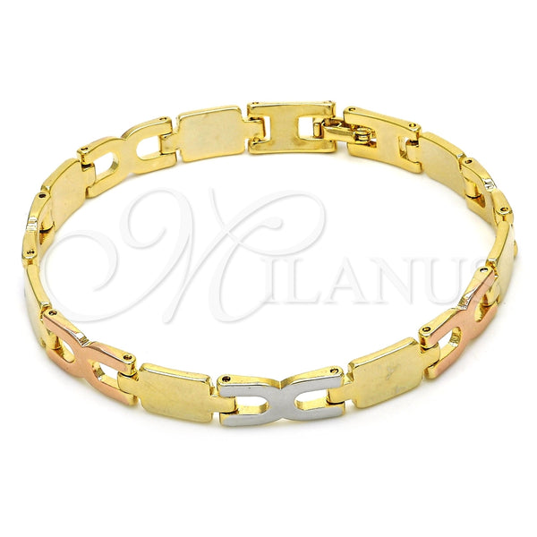 Pulsera Solida 03.102.0043.08 Oro Laminado, Pulido, Tres Tonos (07 MM Thickness, 8 Inches Length)