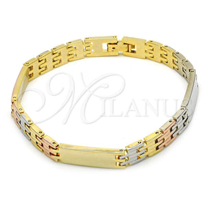 Pulsera Solida 03.102.0044.08 Oro Laminado, Pulido, Tres Tonos (07 MM Thickness, 8 Inches Length)