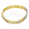 Pulsera Solida 03.102.0044.08 Oro Laminado, Pulido, Tres Tonos (07 MM Thickness, 8 Inches Length)