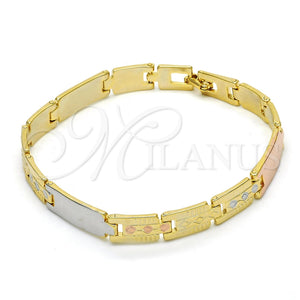 Pulsera Solida 03.102.0045.08 Oro Laminado, Pulido, Tres Tonos (07 MM Thickness, 8 Inches Length)
