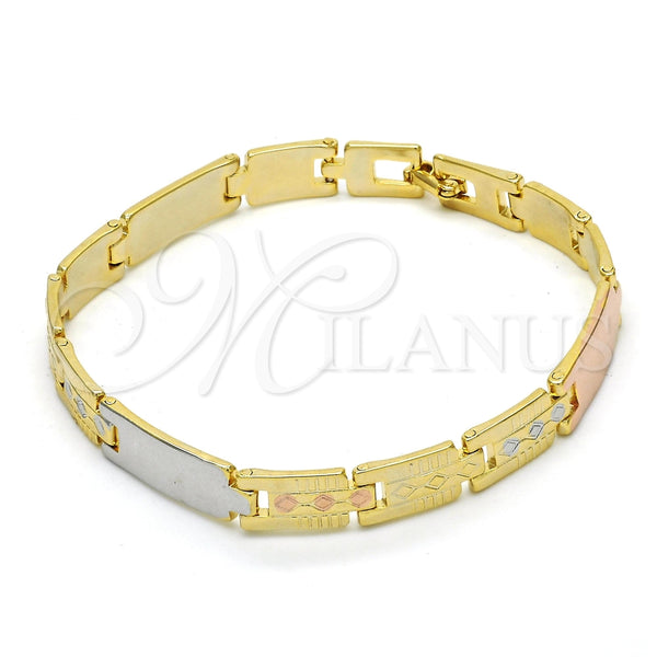 Pulsera Solida 03.102.0045.08 Oro Laminado, Pulido, Tres Tonos (07 MM Thickness, 8 Inches Length)