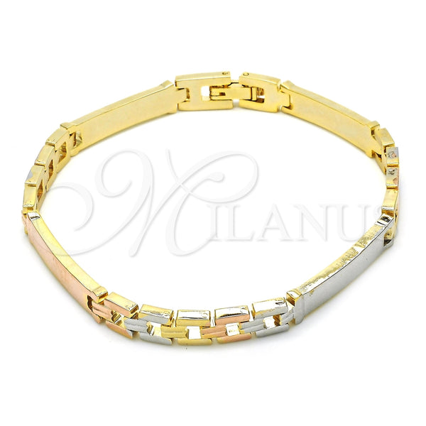 Pulsera Solida 03.102.0046.08 Oro Laminado, Pulido, Tres Tonos (06 MM Thickness, 8 Inches Length)