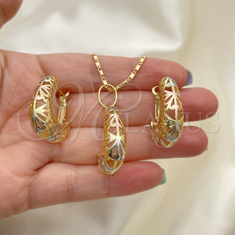 Juego de Arete y Dije de Adulto 10.163.0005.1 Oro Laminado, Pulido, Tres Tonos