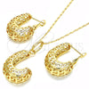 Juego de Arete y Dije de Adulto 10.163.0007 Oro Laminado, Diseño de Llave Griega, Pulido, Tono Dorado