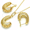 Juego de Arete y Dije de Adulto 10.163.0007 Oro Laminado, Diseño de Llave Griega, Pulido, Tono Dorado