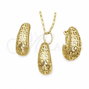 Juego de Arete y Dije de Adulto 10.163.0007 Oro Laminado, Diseño de Llave Griega, Pulido, Tono Dorado