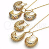 Juego de Arete y Dije de Adulto 10.163.0007 Oro Laminado, Diseño de Llave Griega, Pulido, Tono Dorado