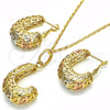 Juego de Arete y Dije de Adulto 10.163.0007.1 Oro Laminado, Diseño de Llave Griega, Pulido, Tres Tonos