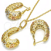 Juego de Arete y Dije de Adulto 10.163.0007.1 Oro Laminado, Diseño de Llave Griega, Pulido, Tres Tonos