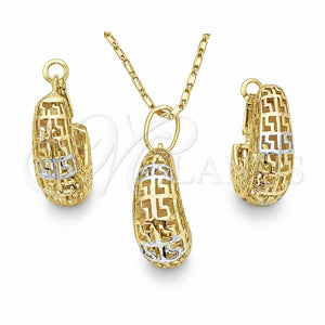 Juego de Arete y Dije de Adulto 10.163.0007.1 Oro Laminado, Diseño de Llave Griega, Pulido, Tres Tonos