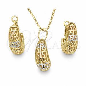 Juego de Arete y Dije de Adulto 10.163.0007.1 Oro Laminado, Diseño de Llave Griega, Pulido, Tres Tonos