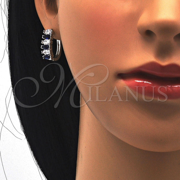 Argolla Huggie 02.217.0062.4.15 Rodio Laminado, con Zirconia Cubica Zafiro Azul y Blanca, Pulido, Rodinado