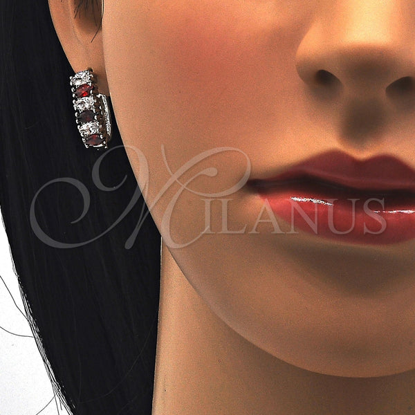 Argolla Huggie 02.217.0062.6.15 Rodio Laminado, con Zirconia Cubica Granate y Blanca, Pulido, Rodinado