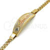 Tobillera con Placa 03.63.1900.1.07 Oro Laminado, Pulido, Tres Tonos (03 MM Thickness, 7 Inches Length)