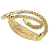 Tobillera con Placa 03.63.1900.1.07 Oro Laminado, Pulido, Tres Tonos (03 MM Thickness, 7 Inches Length)