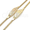 Tobillera con Placa 03.63.1900.1.07 Oro Laminado, Pulido, Tres Tonos (03 MM Thickness, 7 Inches Length)