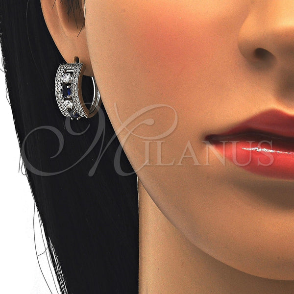 Argolla Huggie 02.217.0044.4.20 Rodio Laminado, con Zirconia Cubica Zafiro Azul y Blanca, Pulido, Rodinado