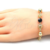 Pulsera Elegante 03.63.1902.08 Oro Laminado, Diseño de Corazón y Ojo Griego, Resinado Negro, Tono Dorado (05 MM Thickness, 8 Inches Length)